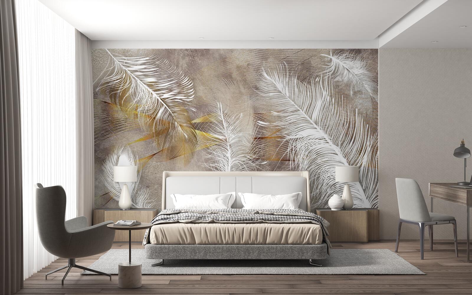Papier peint plumes décoratives évoquant la légèreté de l'air