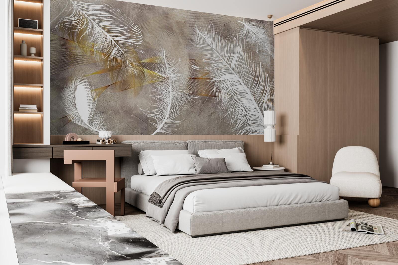 Papier peint plumes décoratives évoquant la légèreté de l'air