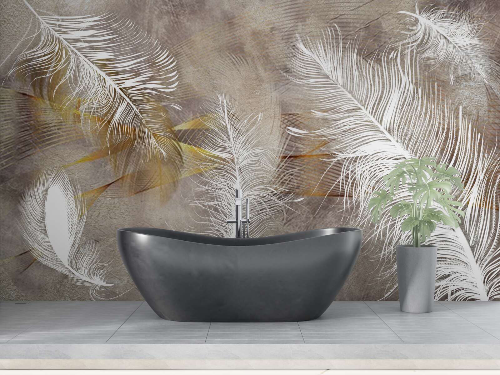 Papier peint plumes décoratives évoquant la légèreté de l'air