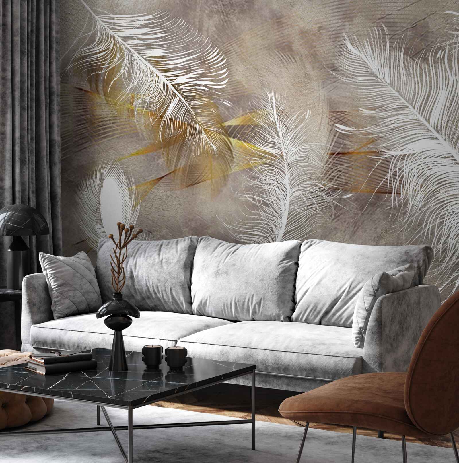 Papier peint plumes décoratives évoquant la légèreté de l'air