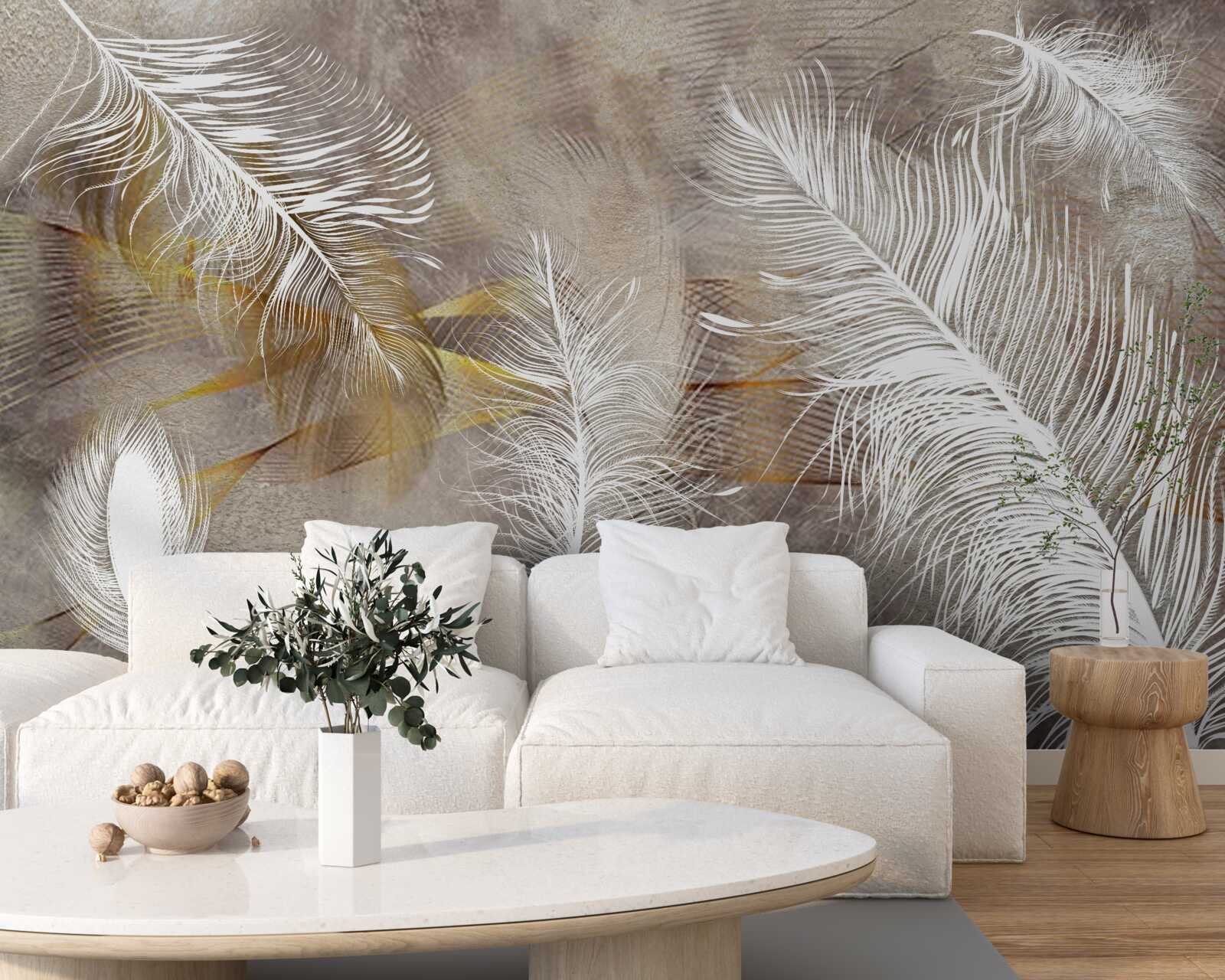 Papier peint plumes décoratives évoquant la légèreté de l'air