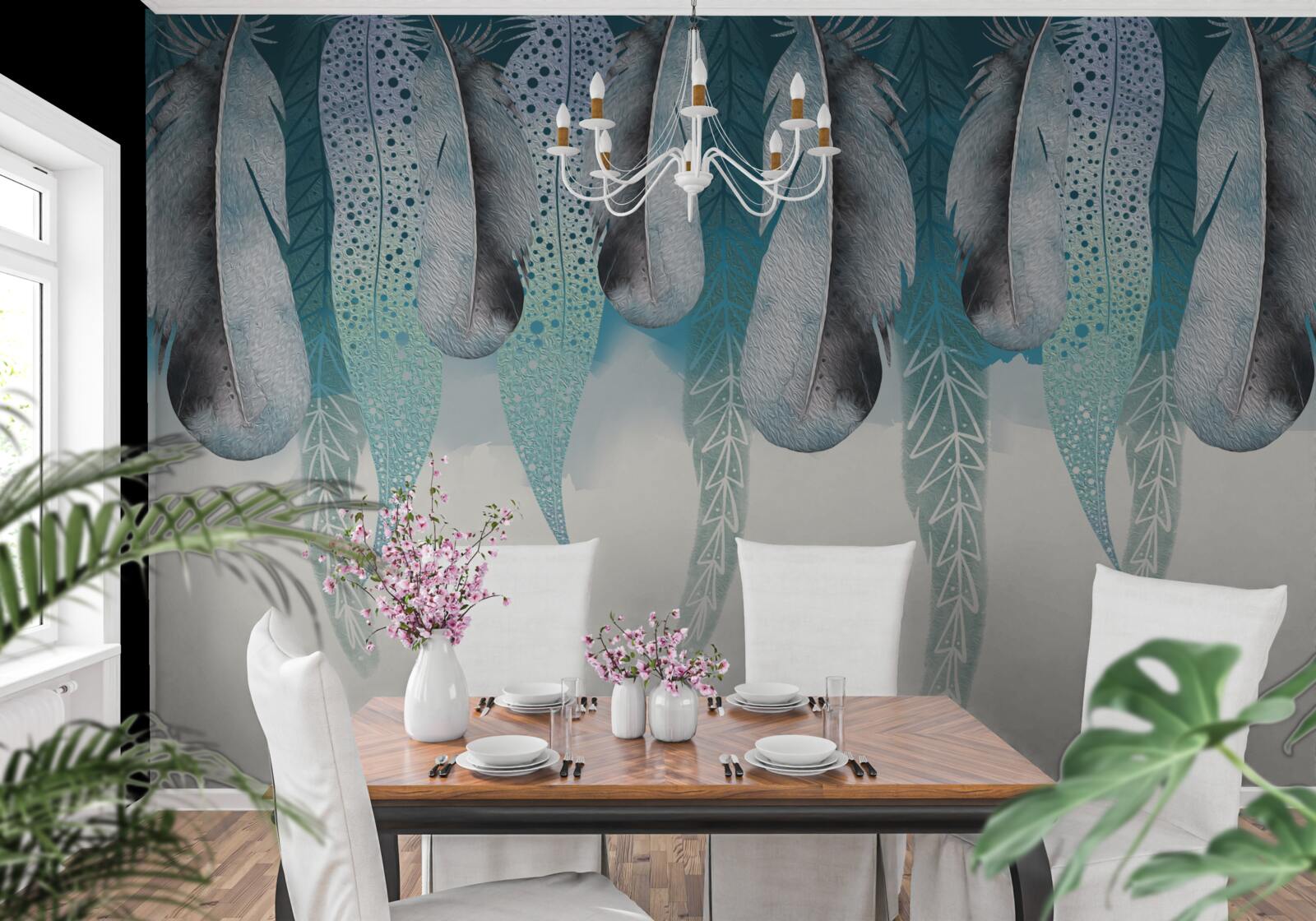 Papier peint fond abstrait avec image de plumes