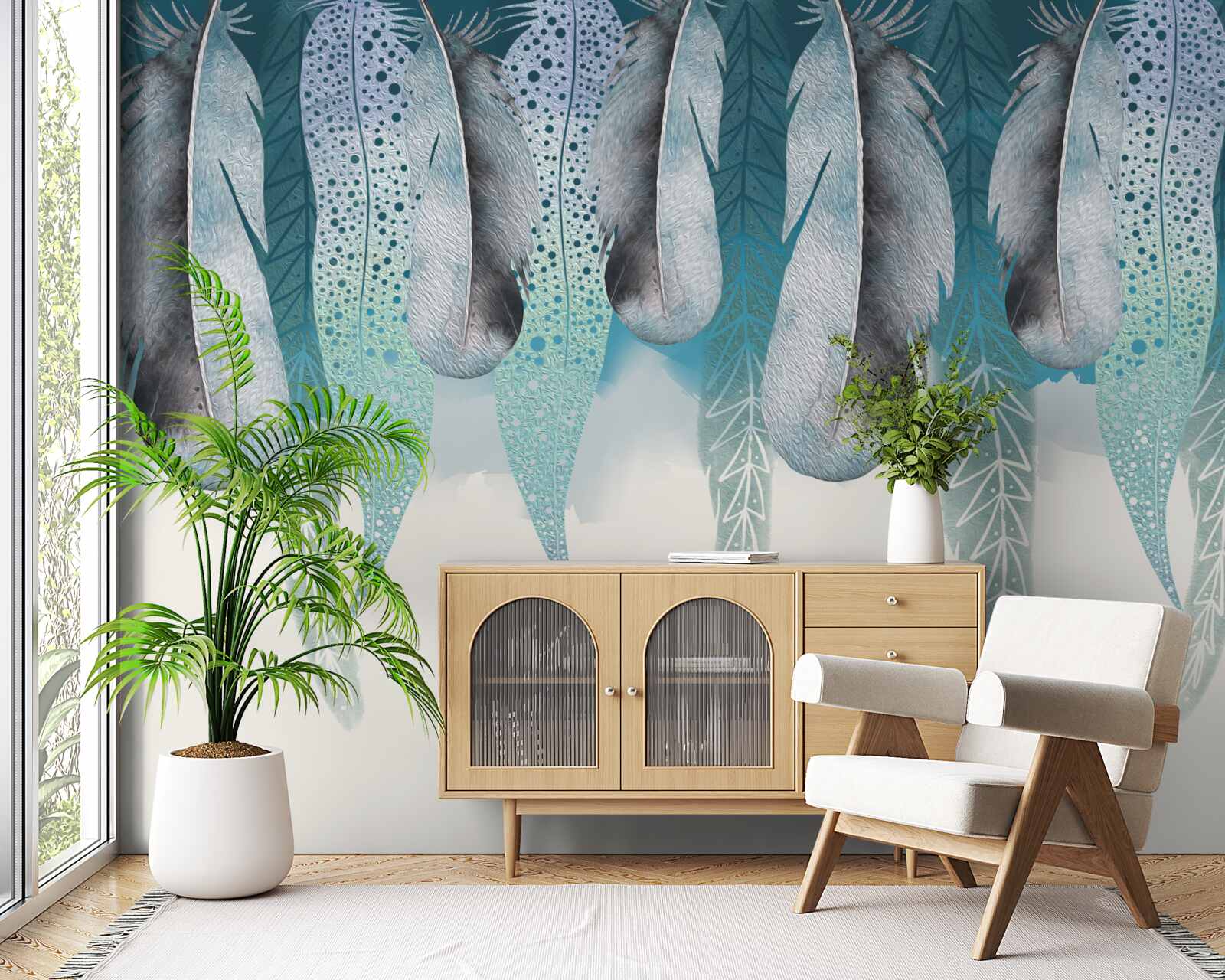 Papier peint fond abstrait avec image de plumes