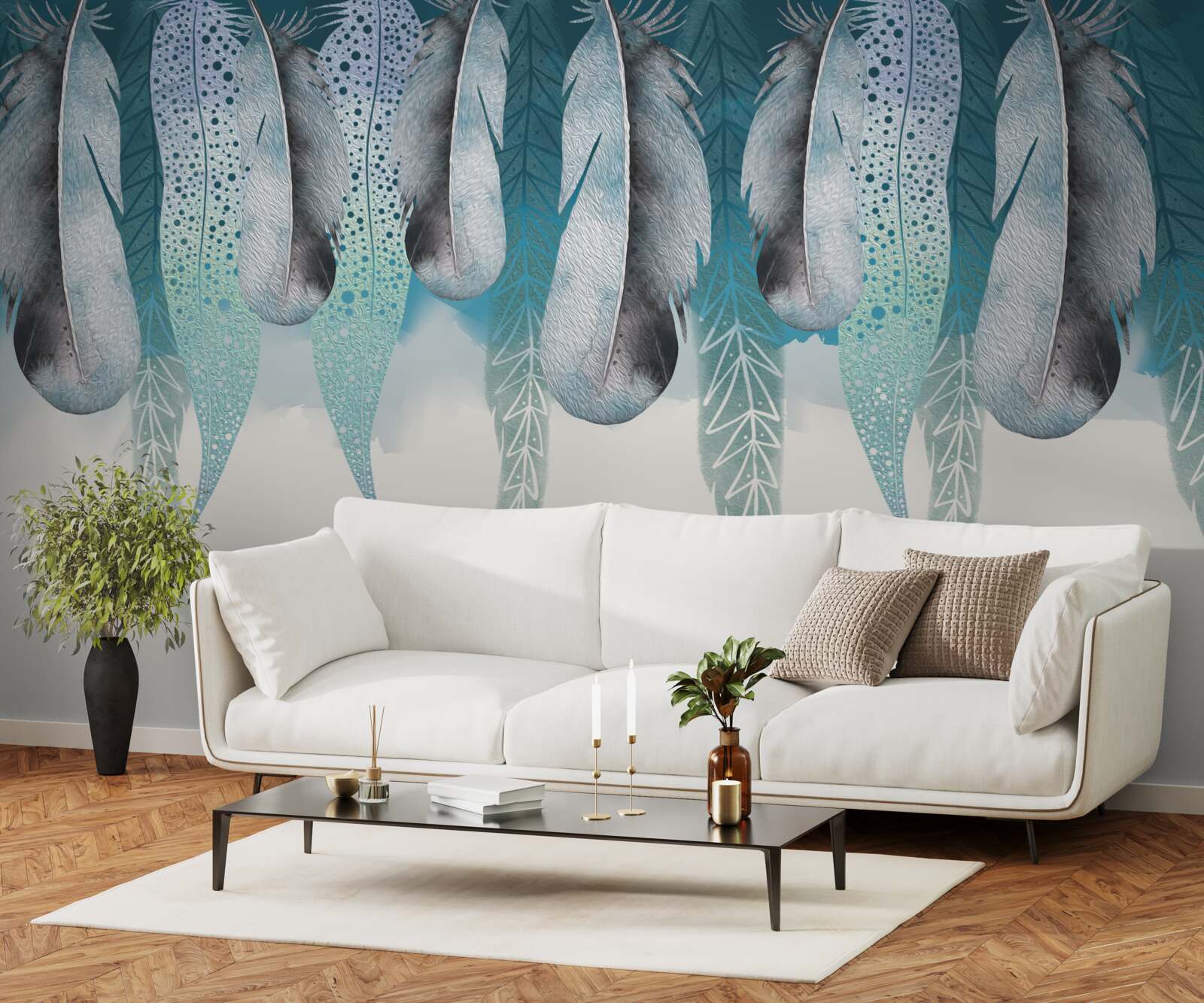 Papier peint fond abstrait avec image de plumes