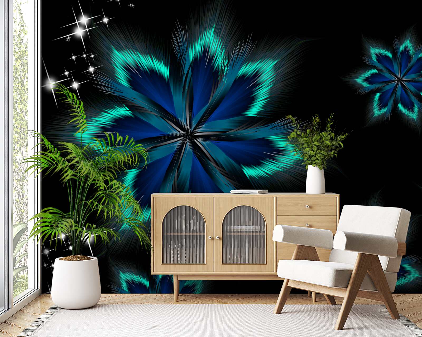 Papier peint lotus avec un bord bleu clair