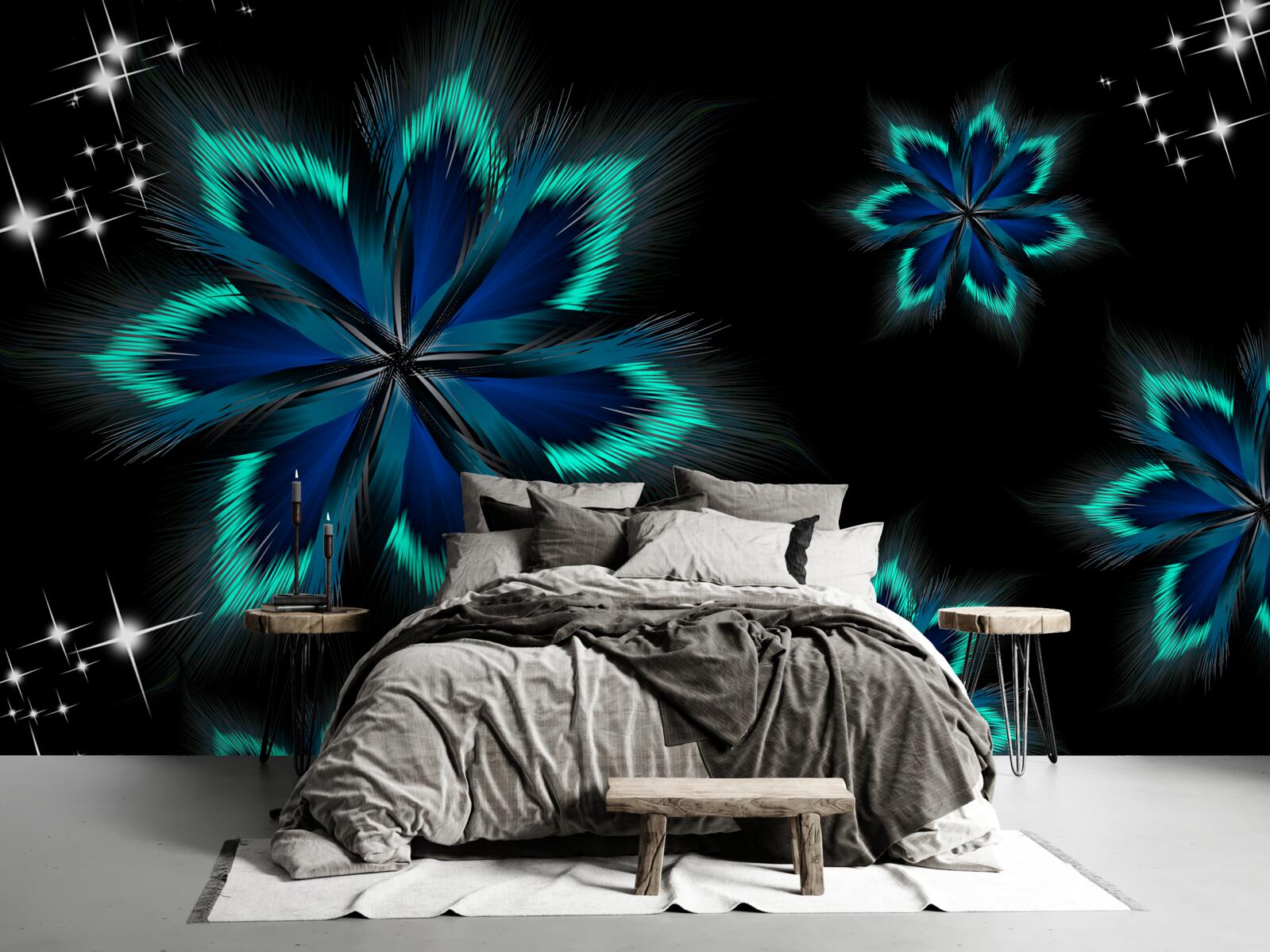 Papier peint lotus avec un bord bleu clair