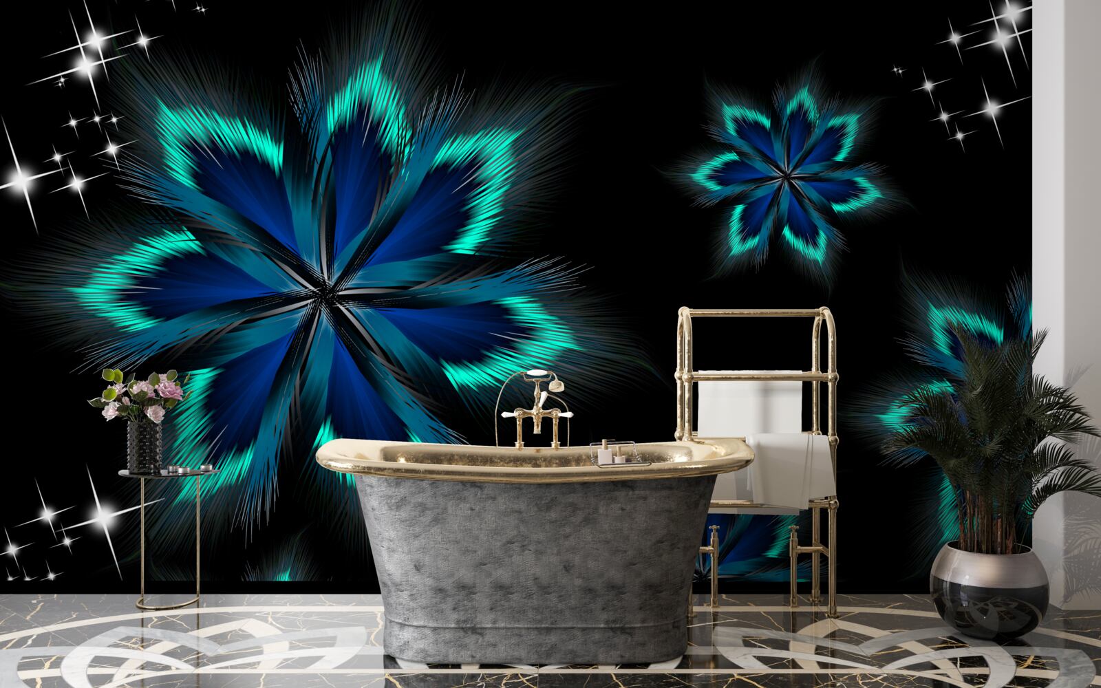 Papier peint lotus avec un bord bleu clair