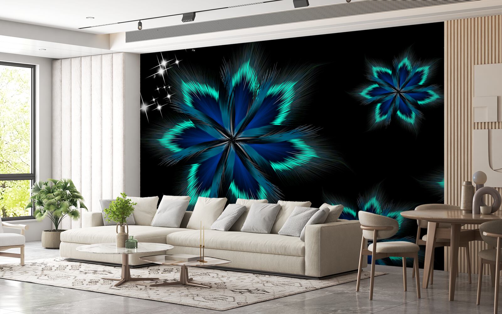 Papier peint lotus avec un bord bleu clair