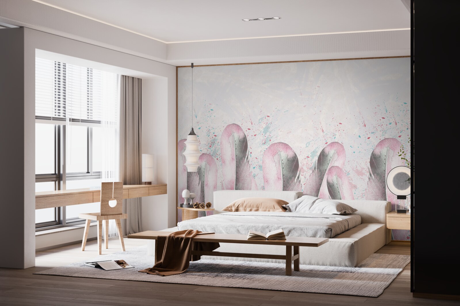 Papier peint la douceur des plumes roses