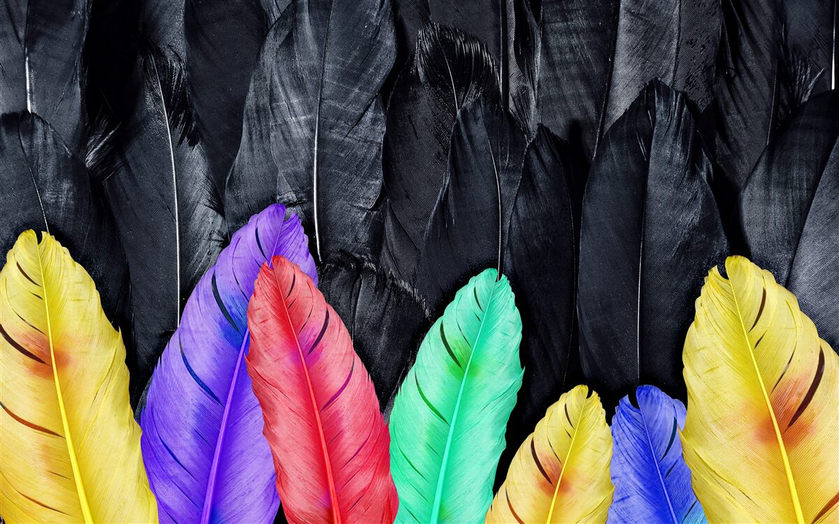 Papier peint fond avec de grandes plumes lumineuses