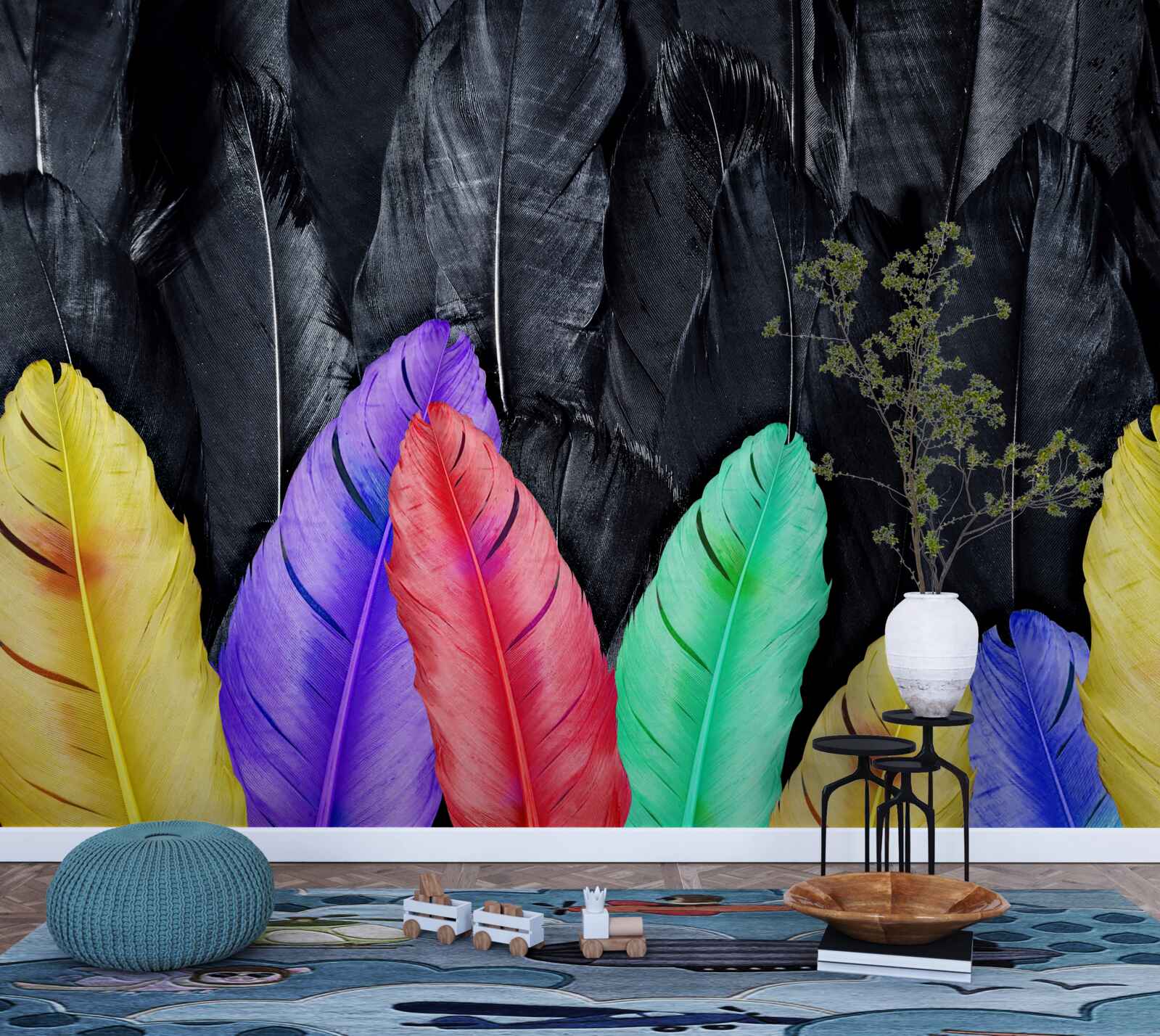 Papier peint fond avec de grandes plumes lumineuses