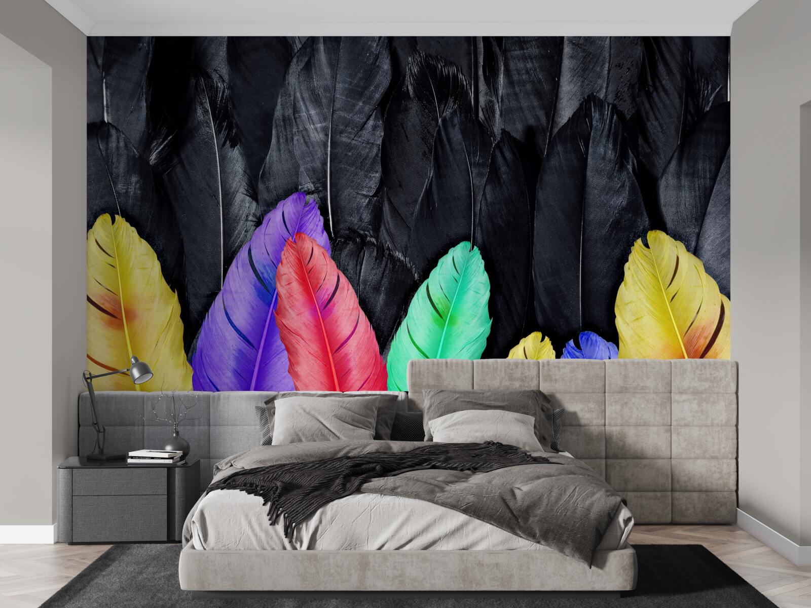 Papier peint fond avec de grandes plumes lumineuses