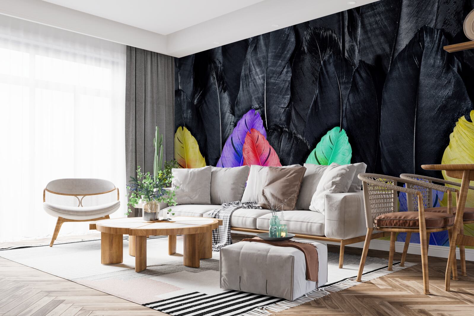 Papier peint fond avec de grandes plumes lumineuses