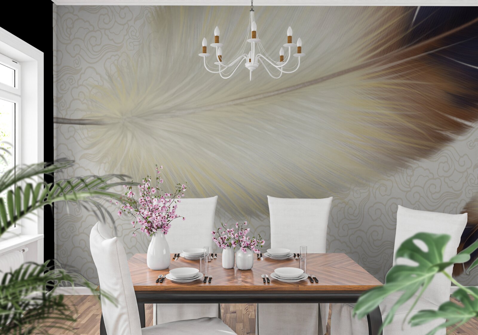 Papier peint les plumes sont blanches avec des bords bruns