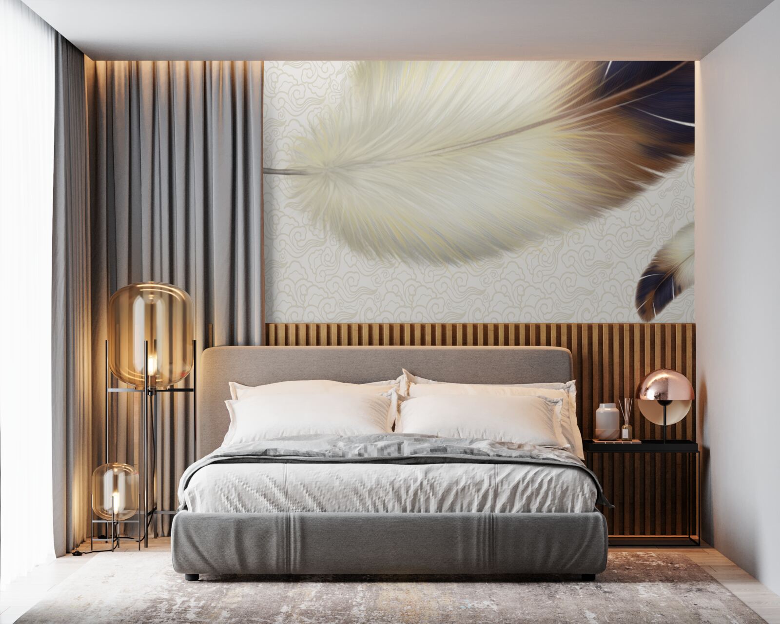 Papier peint les plumes sont blanches avec des bords bruns