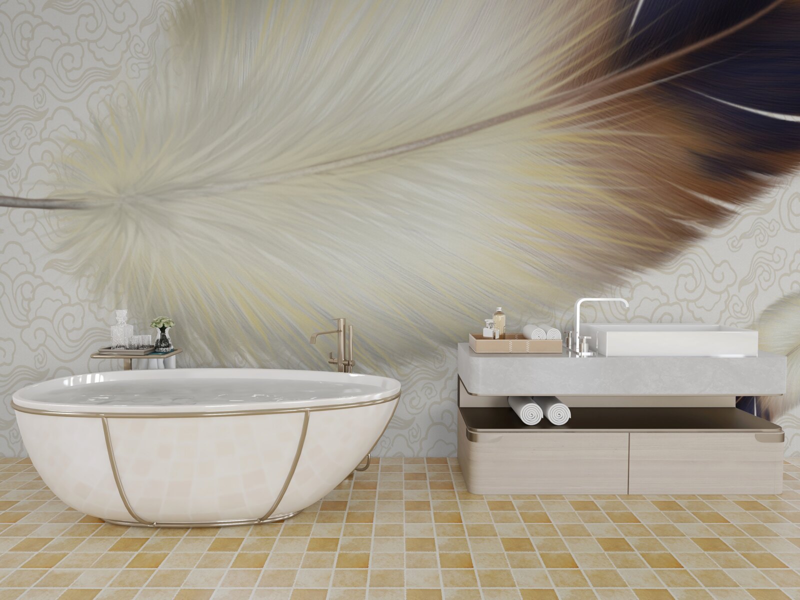 Papier peint les plumes sont blanches avec des bords bruns