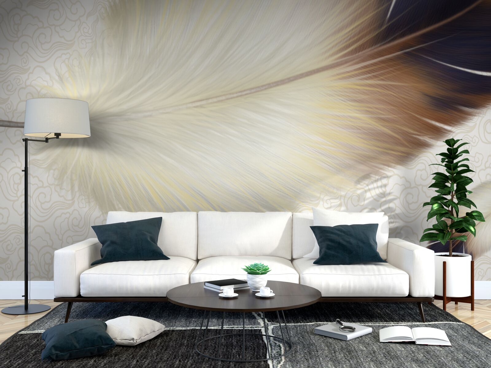 Papier peint les plumes sont blanches avec des bords bruns