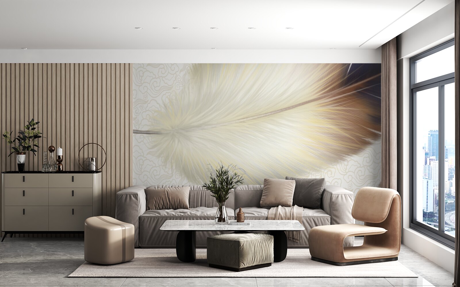 Papier peint les plumes sont blanches avec des bords bruns