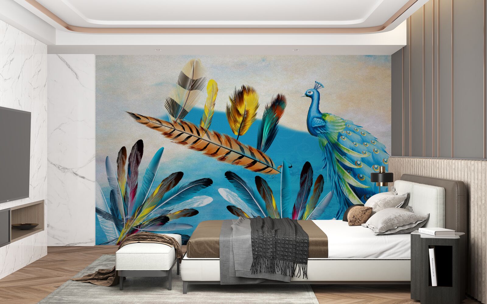 Papier peint les plumes de paon et leurs variétés