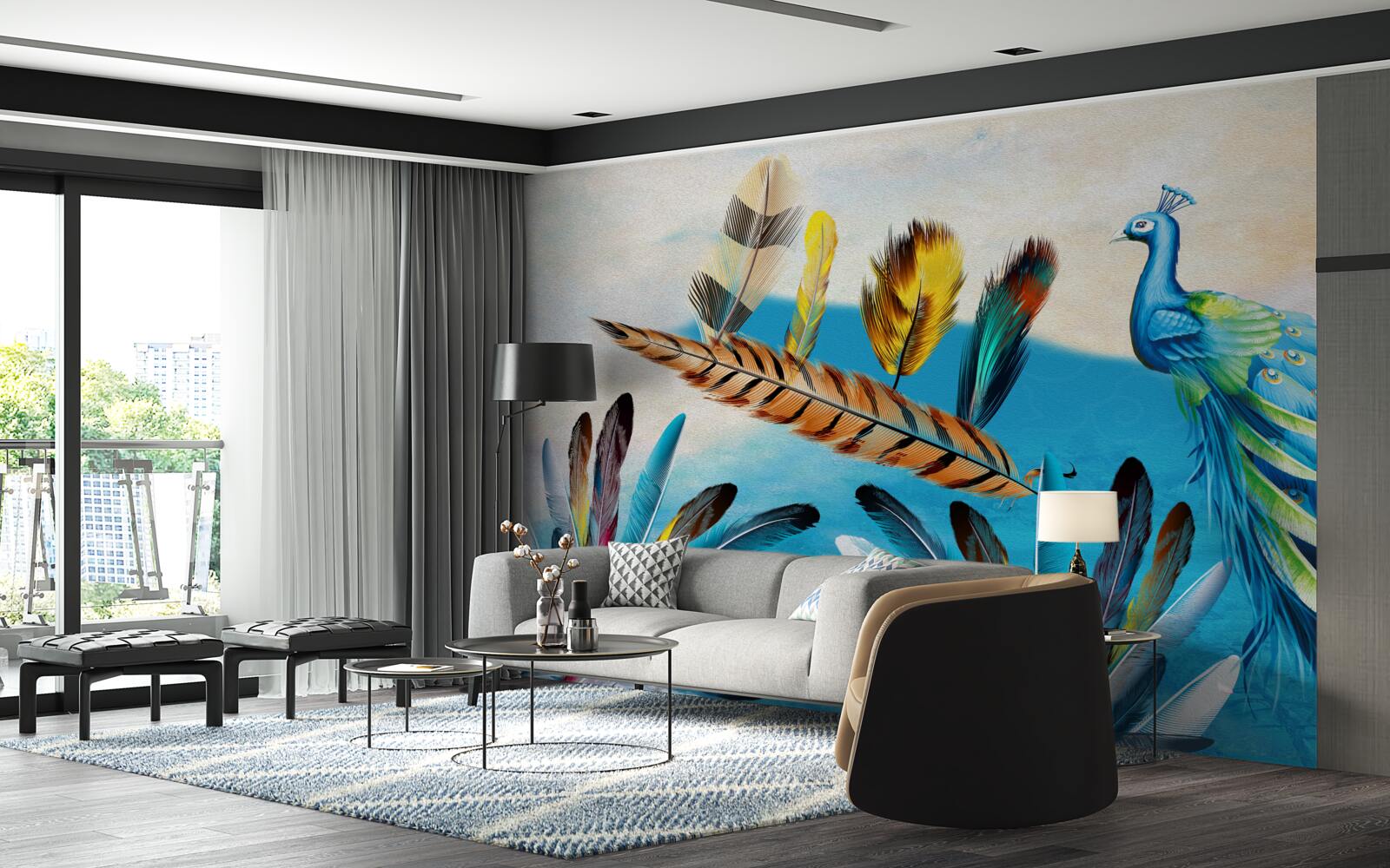 Papier peint les plumes de paon et leurs variétés