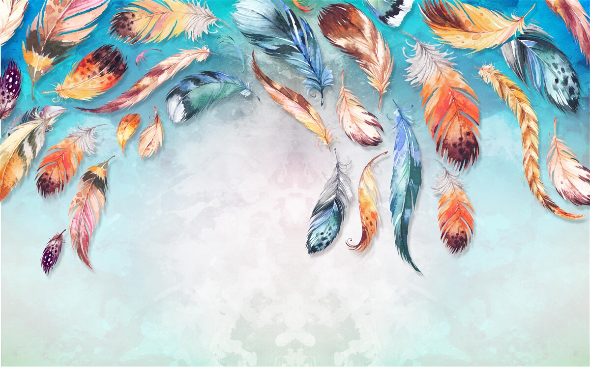 Papier peint plumes duveteuses multicolores et brillantes