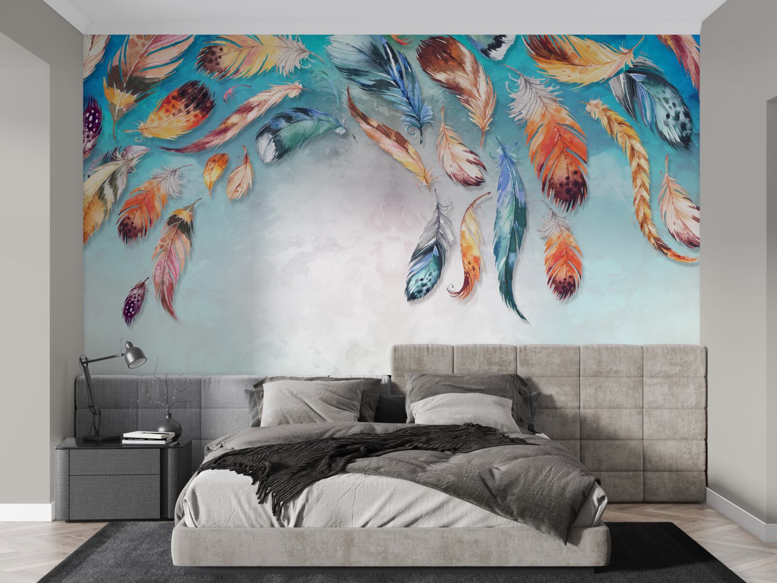 Papier peint plumes duveteuses multicolores et brillantes