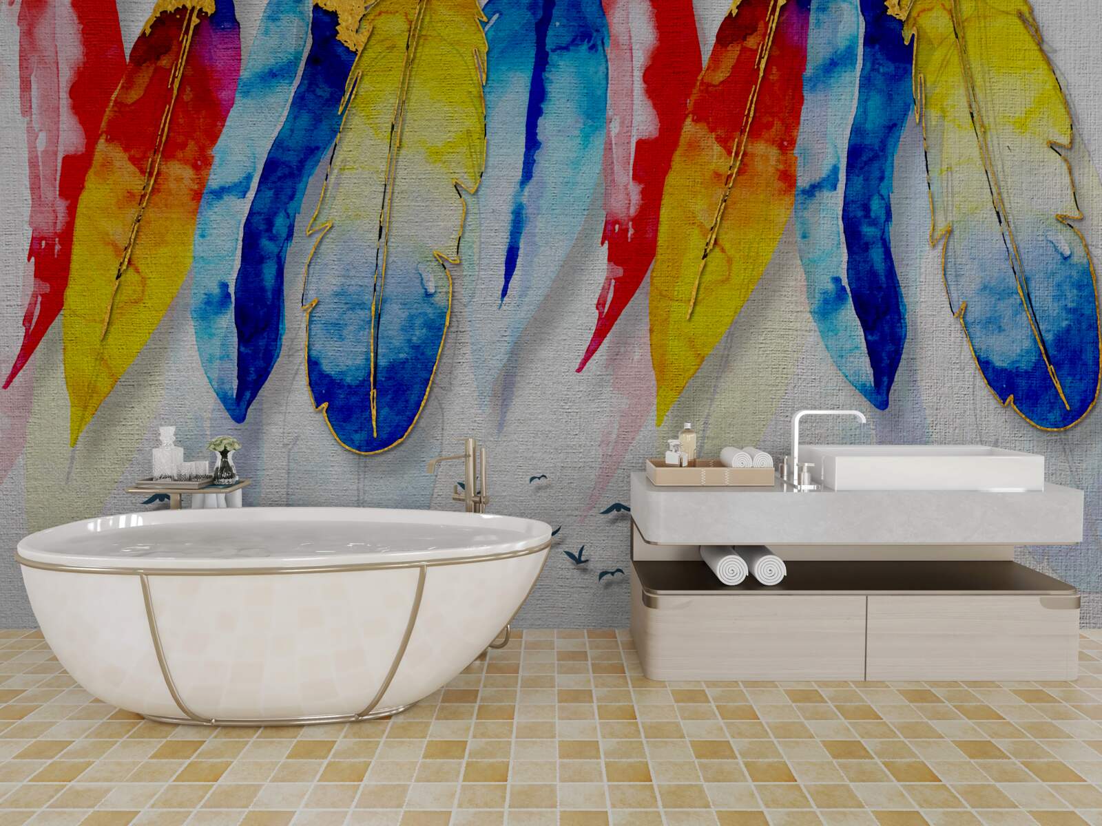 Papier peint stylos aquarelle style boho