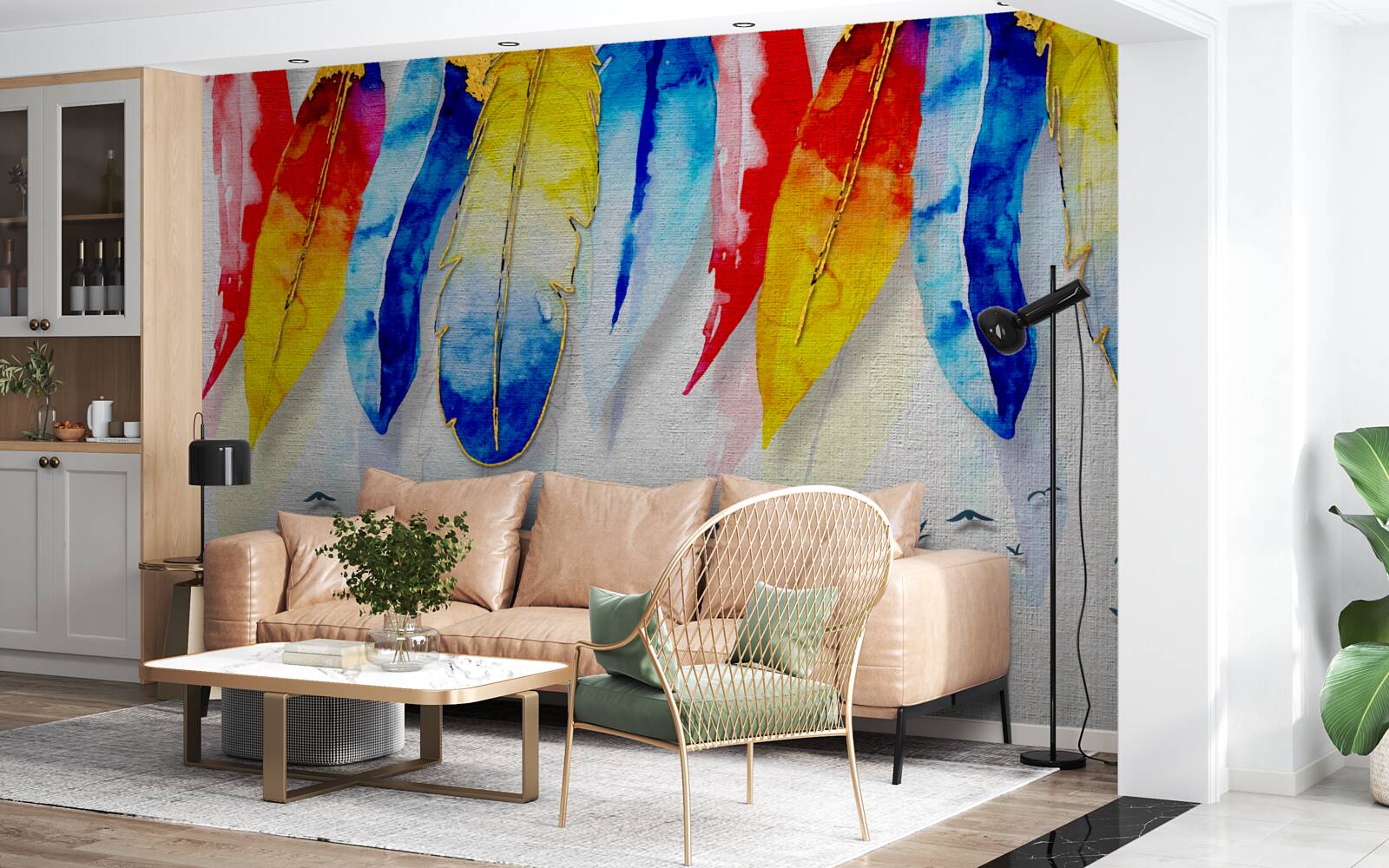 Papier peint stylos aquarelle style boho