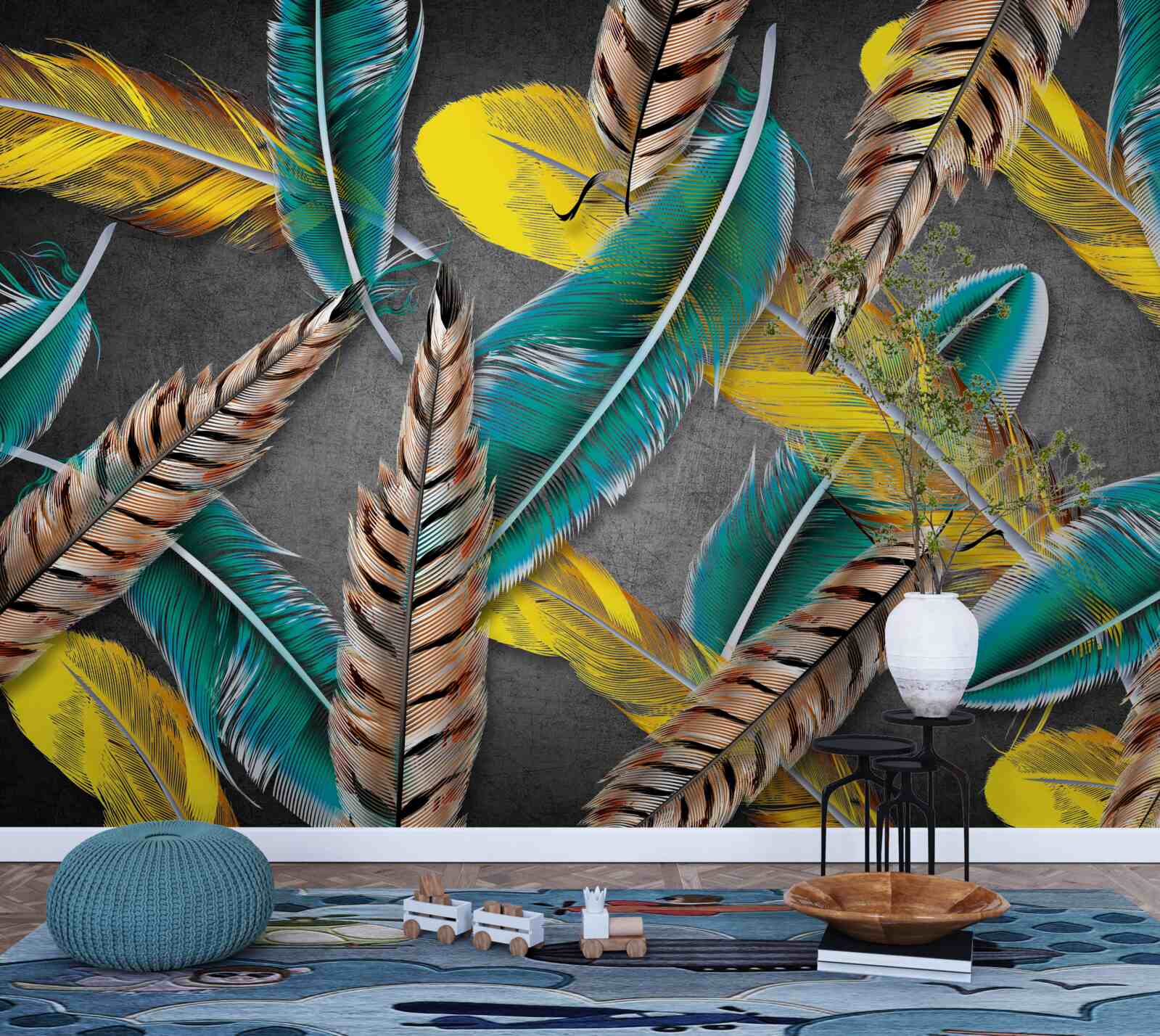 Papier peint fond dégradé avec plumes abstraites