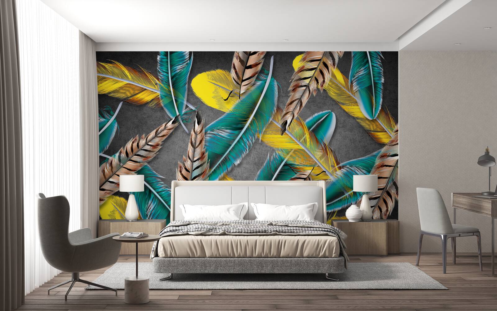 Papier peint fond dégradé avec plumes abstraites