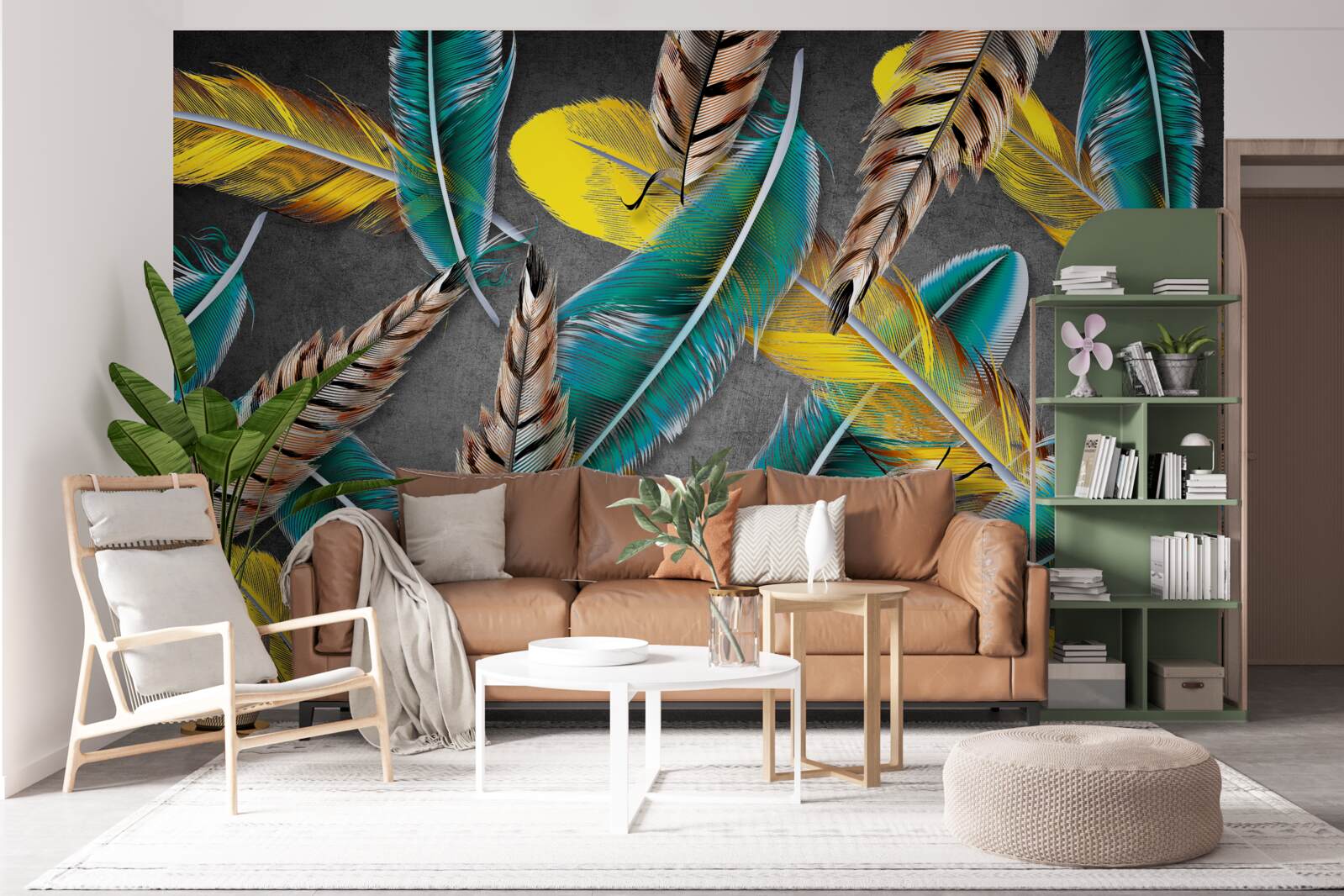 Papier peint fond dégradé avec plumes abstraites