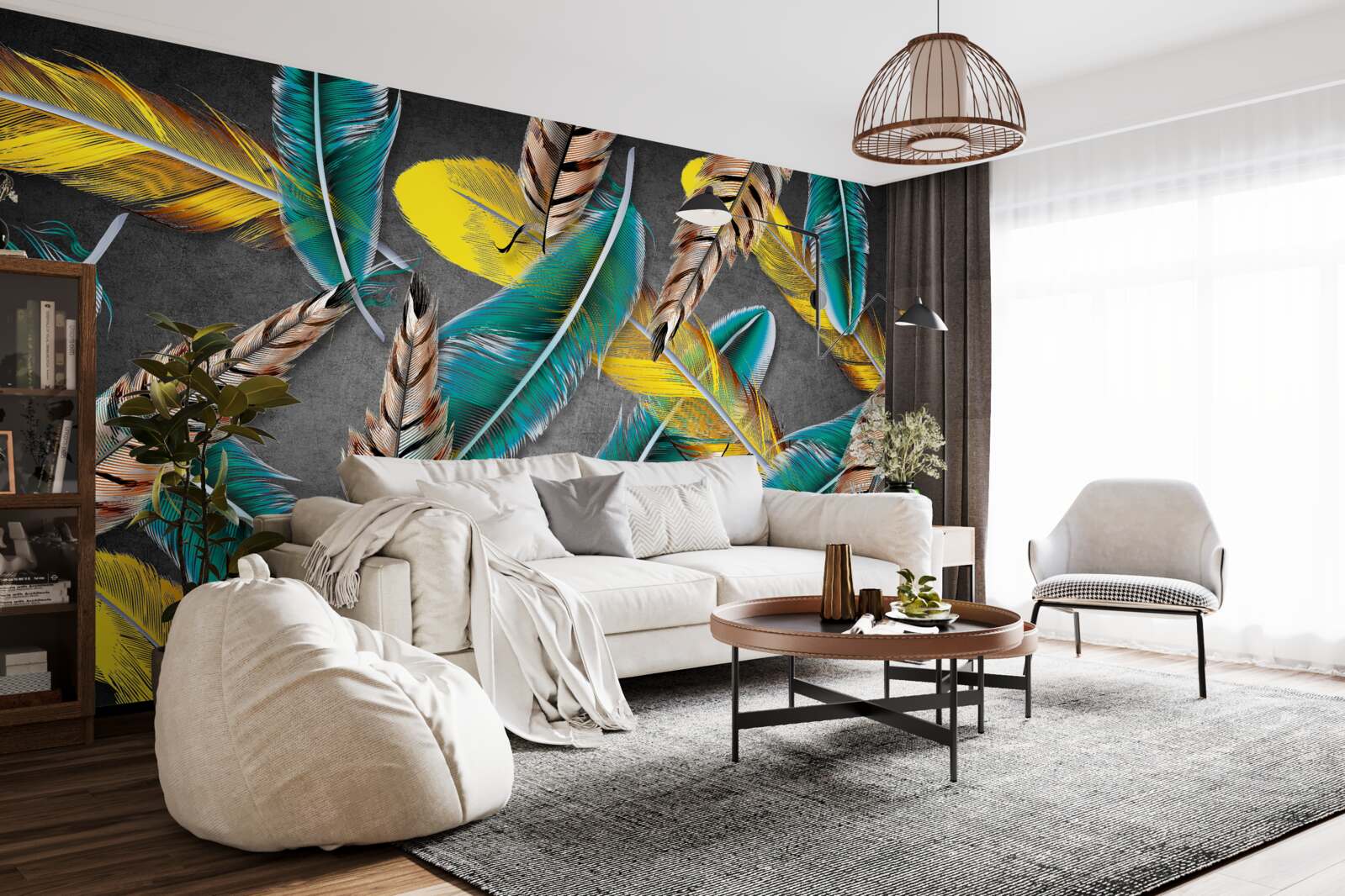 Papier peint fond dégradé avec plumes abstraites