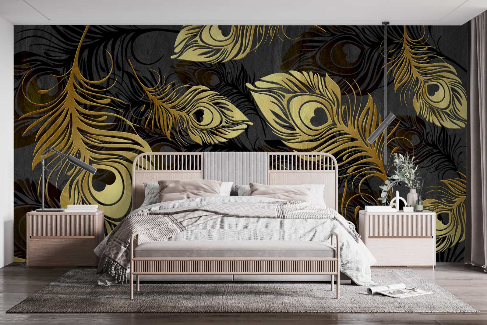 Papier peint plumes d'or brillantes