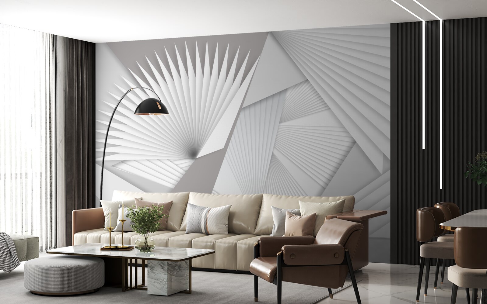 Papier peint vue en perspective de formes géométriques