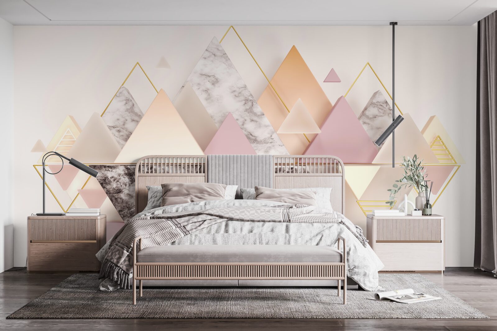 Papier peint reflet de la forêt d'automne avec ses teintes roses dans l'eau