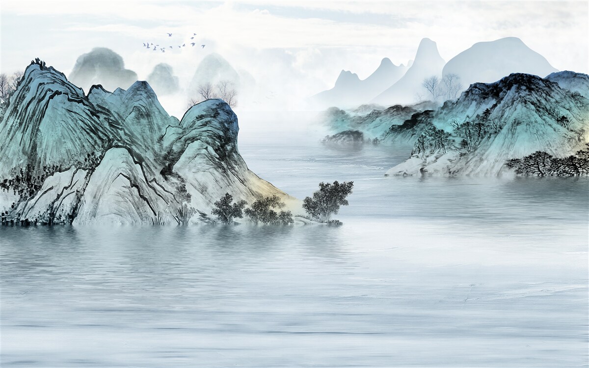 Papier peint pêcheur sur un réservoir de montagne