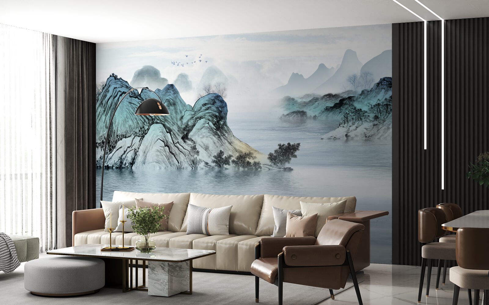 Papier peint pêcheur sur un réservoir de montagne