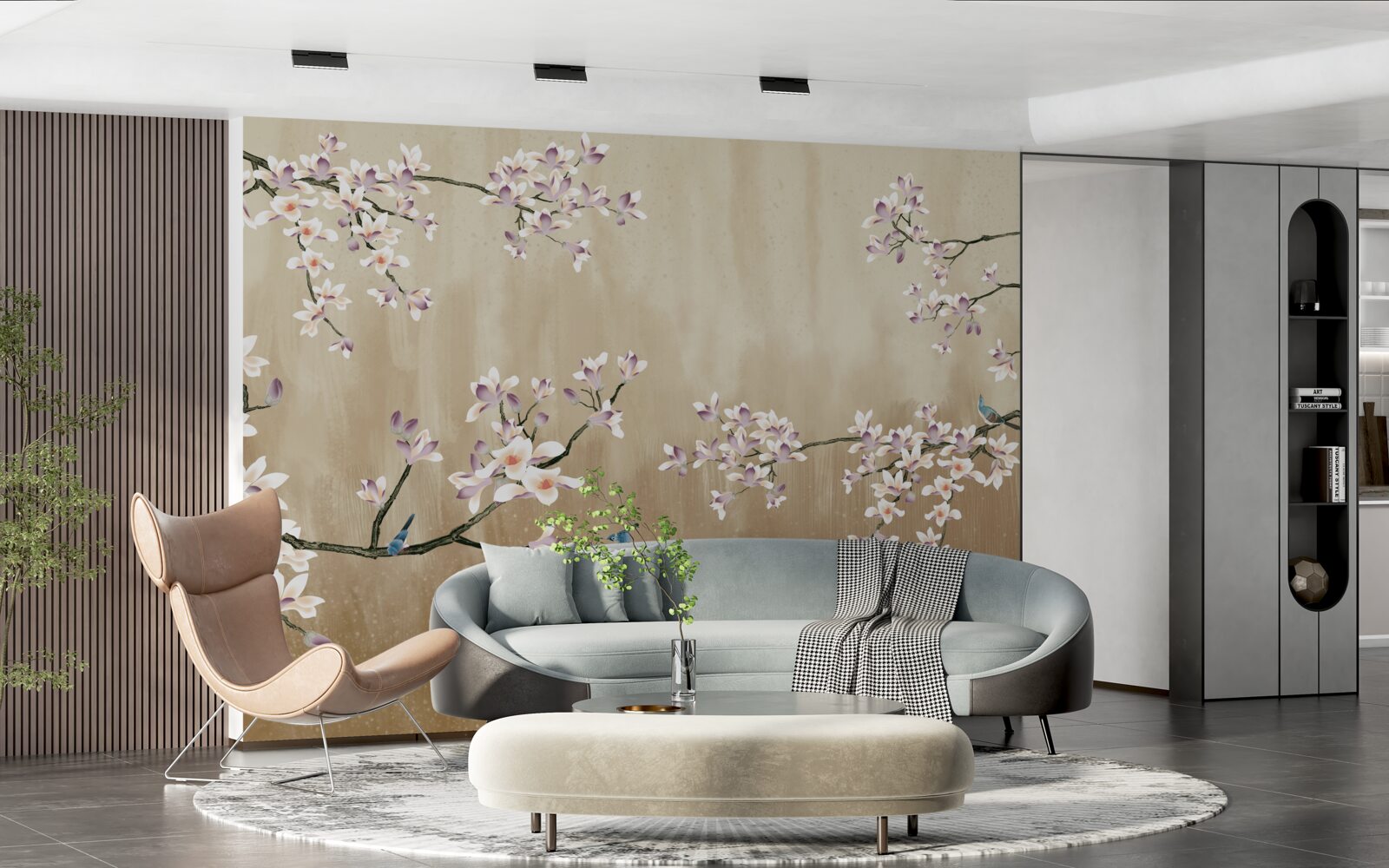 Papier peint des fleurs épanouies qui font la joie des oiseaux