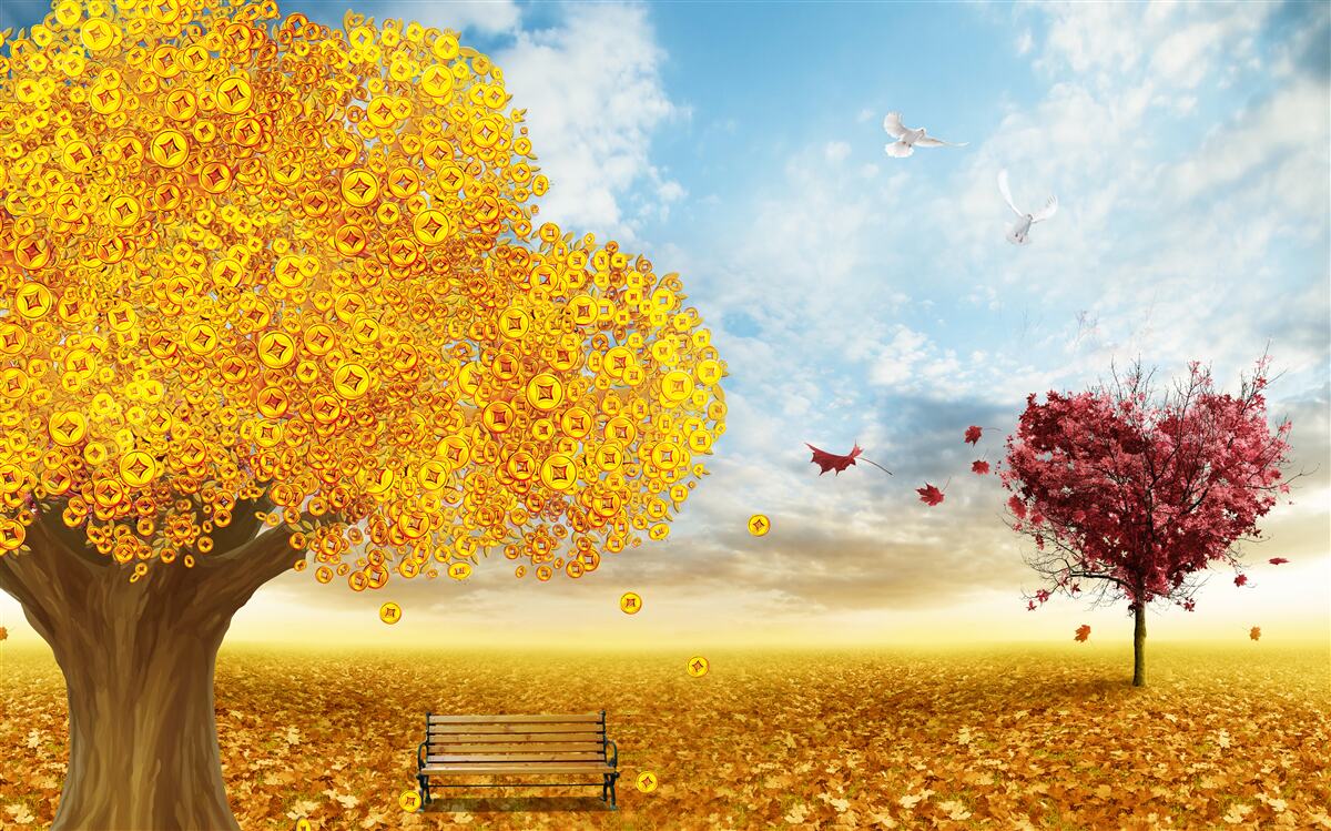 Papier peint nuances vibrantes des feuilles d'automne sur fond de ciel bleu