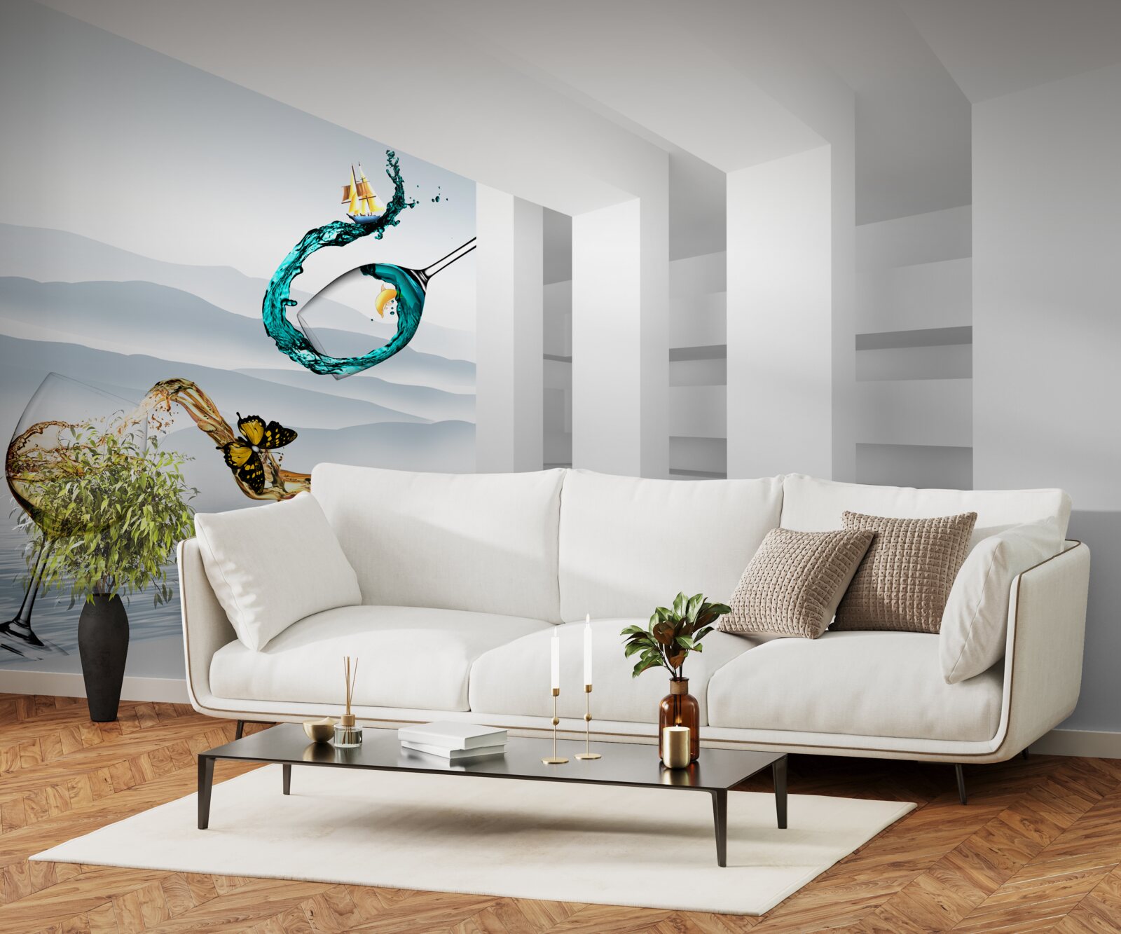 Papier peint peintures abstraites de verres à boire