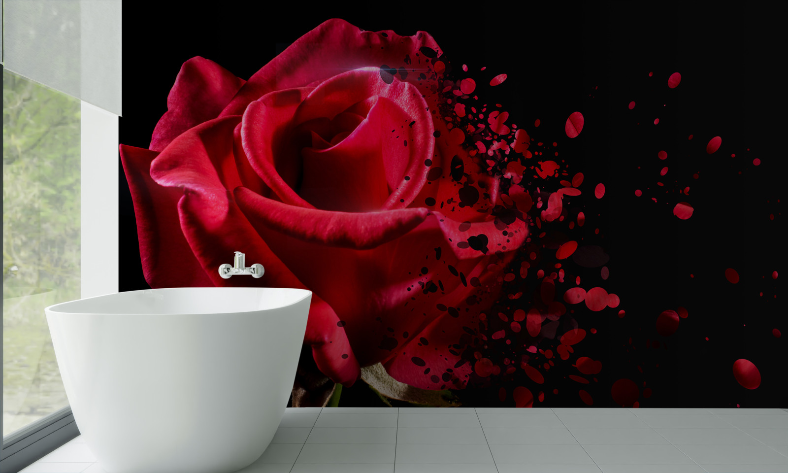 Papier peint fleurs de roses rouges sur fond noir