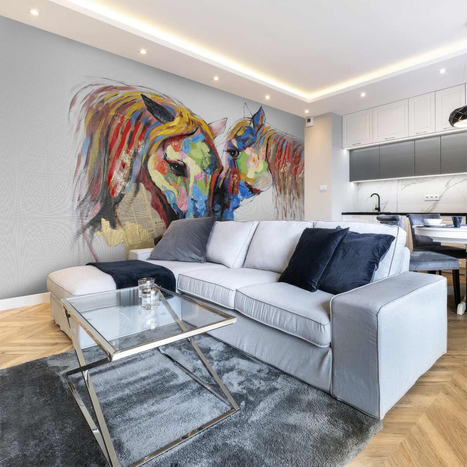 Papier peint représentation inhabituelle de la communication entre les chevaux