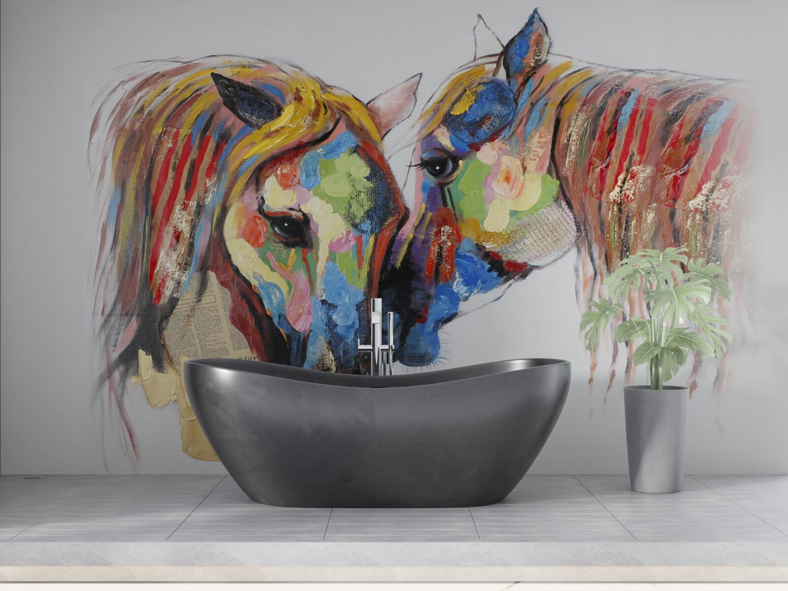 Papier peint représentation inhabituelle de la communication entre les chevaux