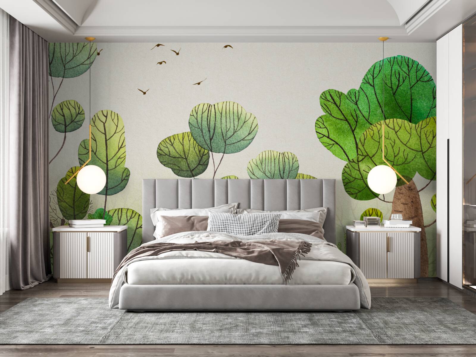 Papier peint arbres peints à l'aquarelle