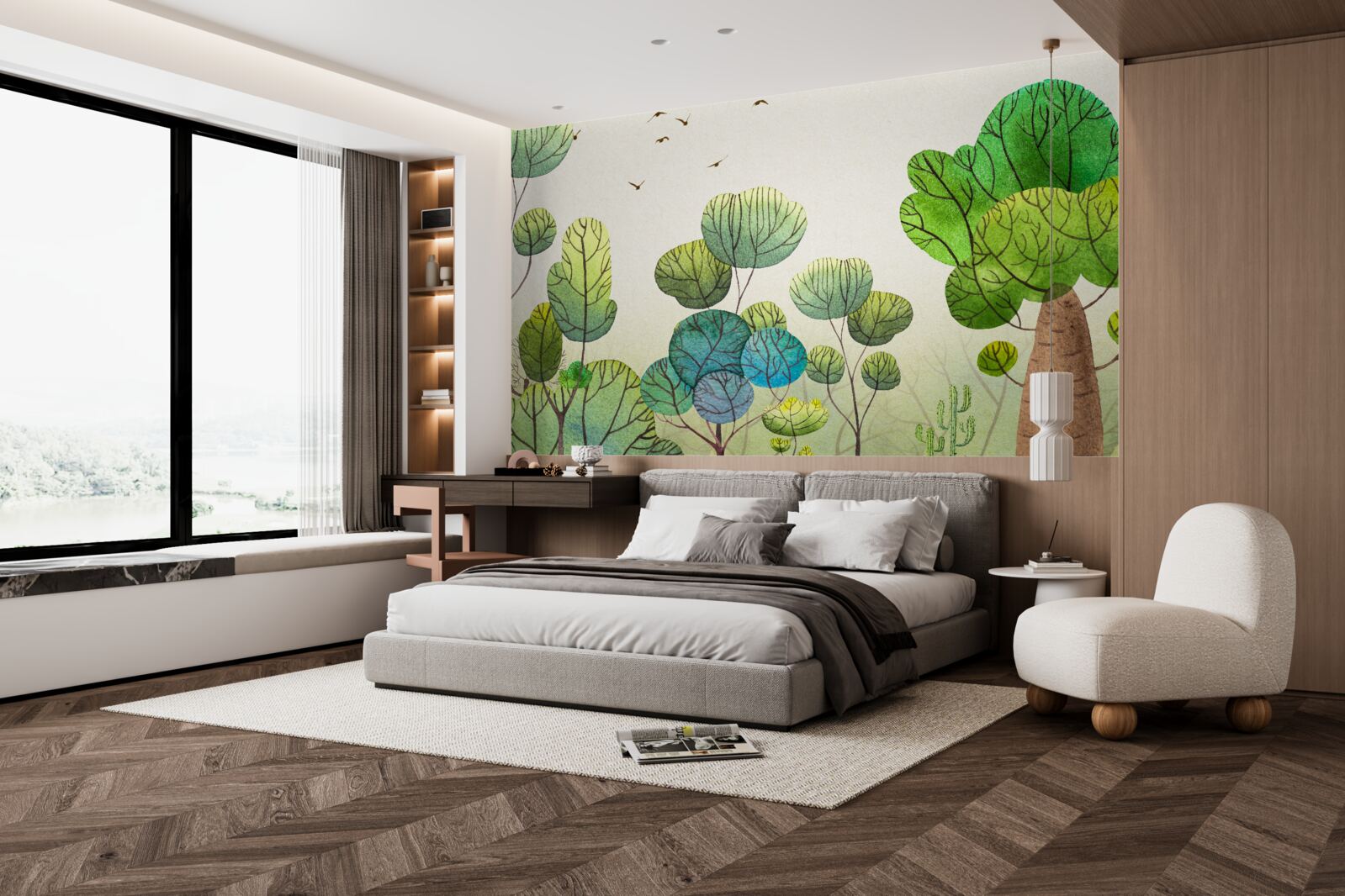 Papier peint arbres peints à l'aquarelle