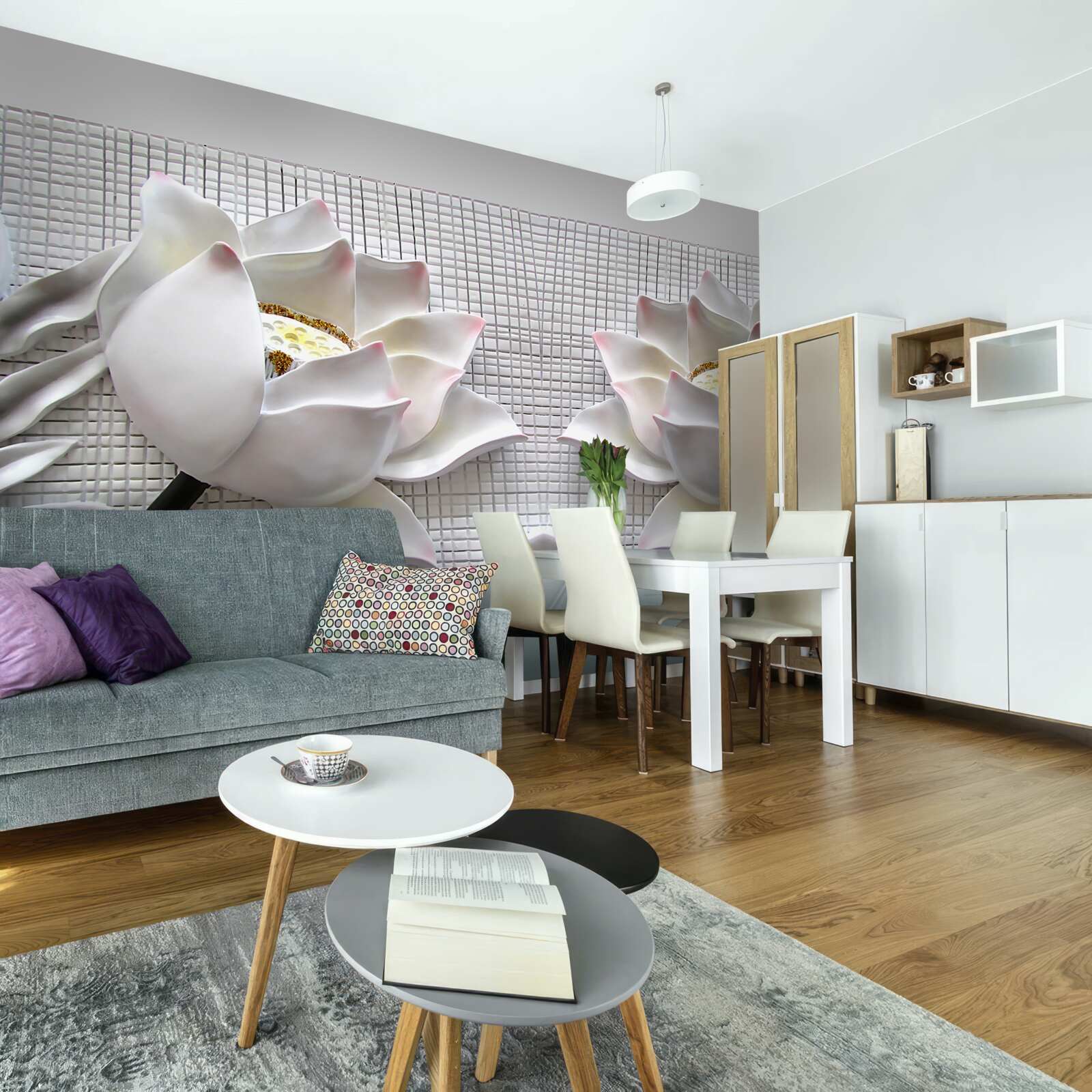 Papier peint boîtes de lotus blanc