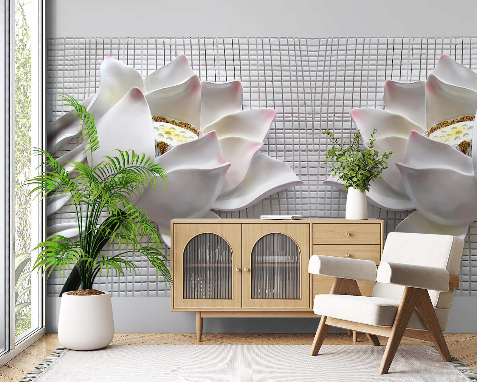 Papier peint boîtes de lotus blanc