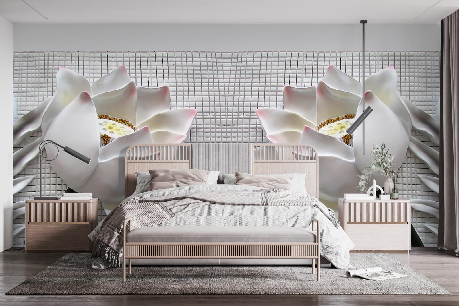 Papier peint boîtes de lotus blanc