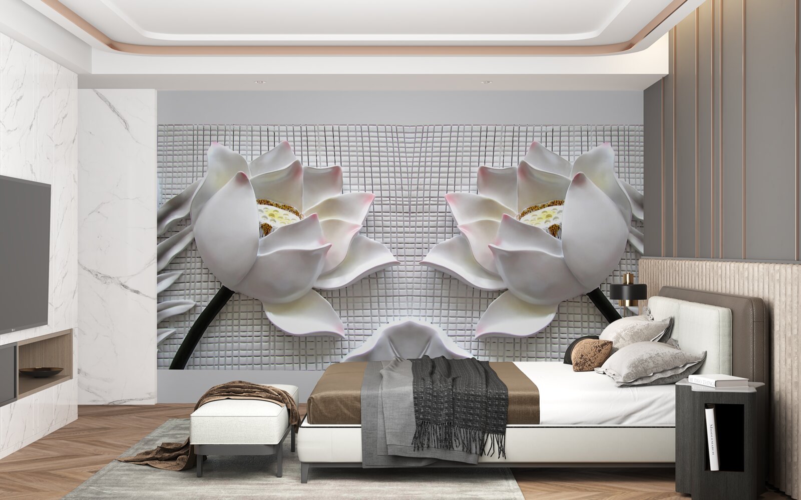 Papier peint boîtes de lotus blanc