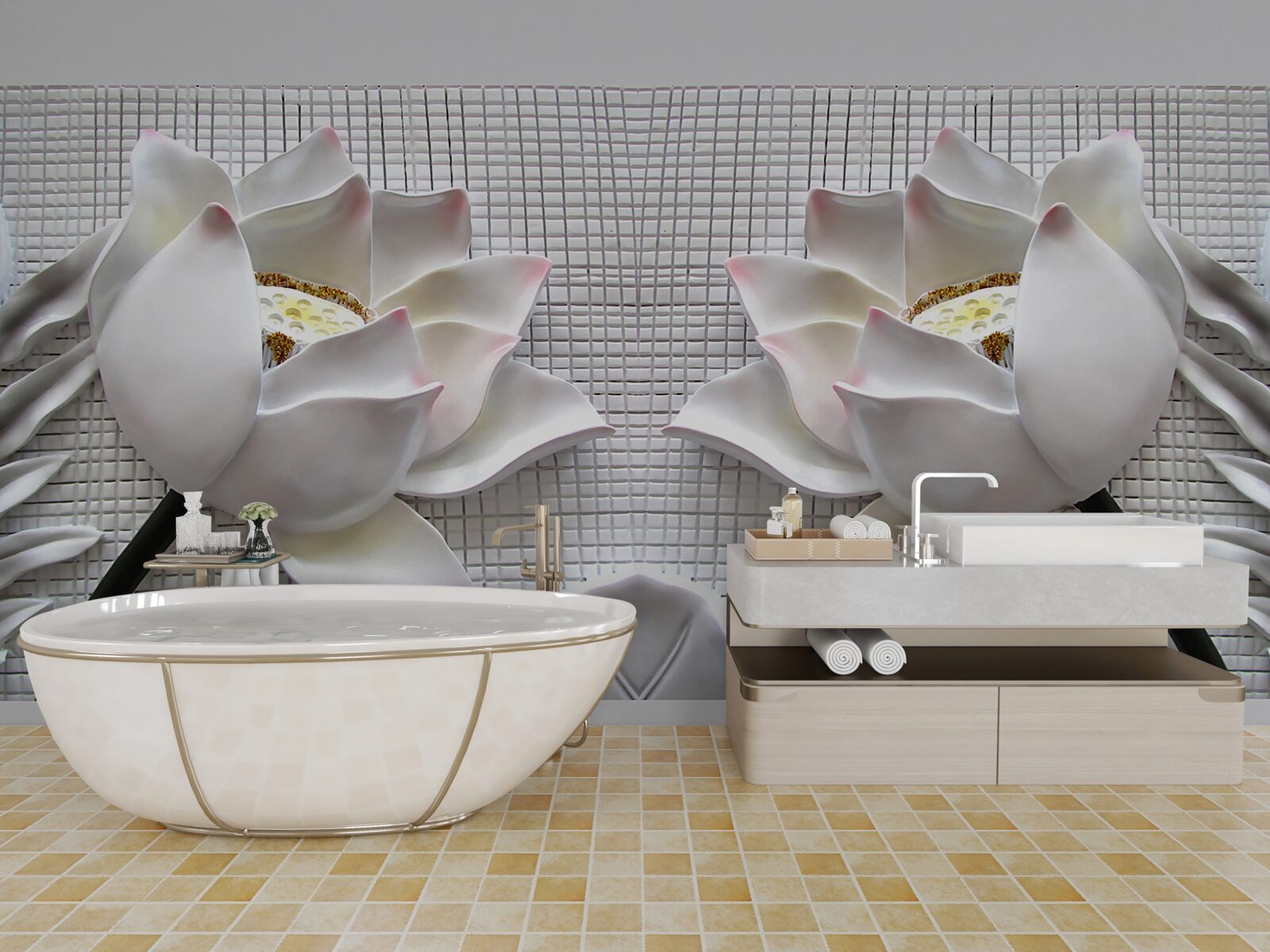 Papier peint boîtes de lotus blanc